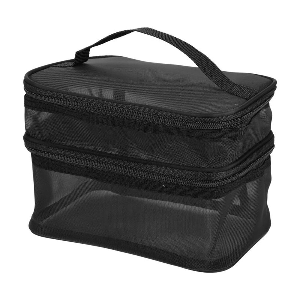 1pc Polyester Waterproof Travel Makeup Brush Cosmetic Organizer Bag Black